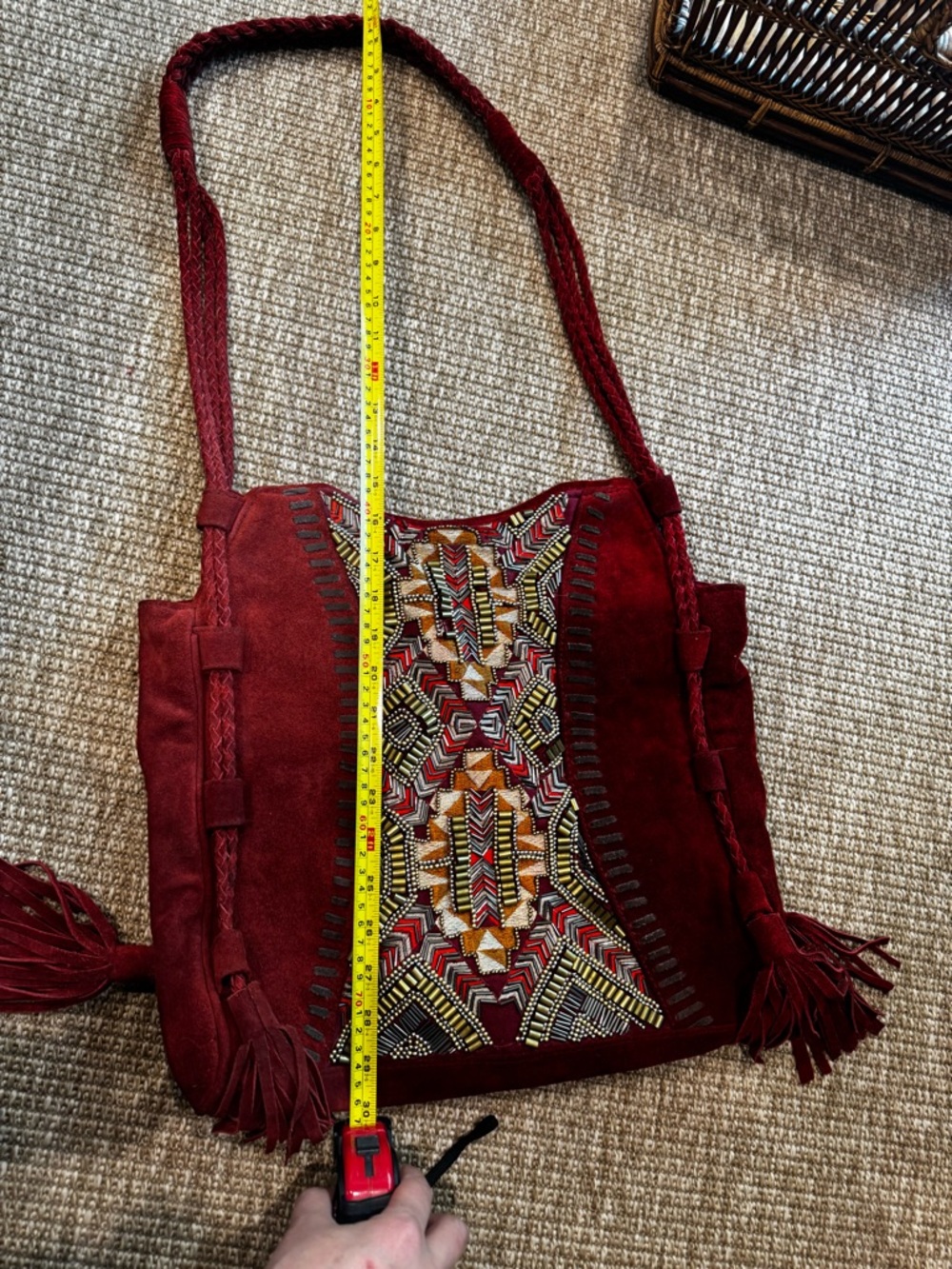 Anthropologie Red and Gold Embroidered Hobo Bag - Picture 9 of 9